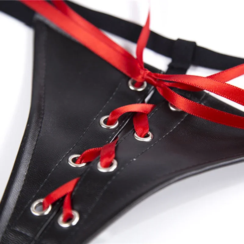 조절 가능한 에로틱 섹시 가죽 끈 팬티 여성용 정조대 하네스 BDSM 본디지 팬티 페티쉬 란제리 성인용품