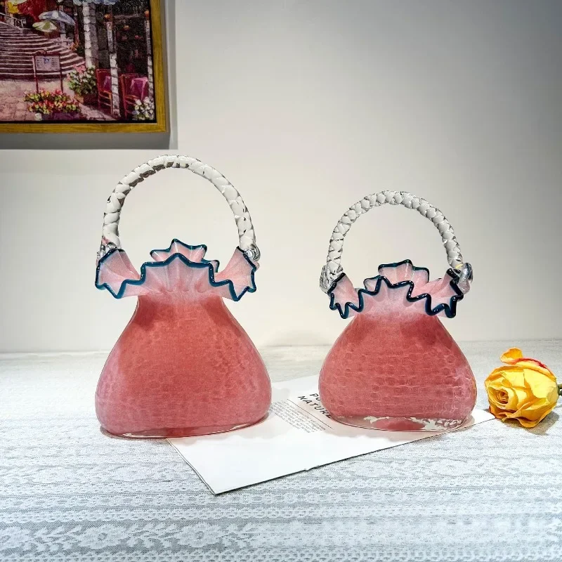 Luxury-sleek handmade glass bags, vases, home decorative exquisite items, flower arrangement containers, and high-end decorative