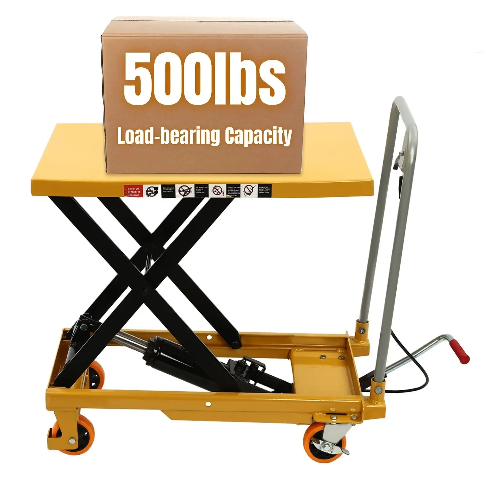 ​ ​ 500LBS capaciteit hydraulische schaarheftafelwagen handmatige enkele schaar 30,5 inch hefhoogte met 4 PU-wielen en remmen ​ ​