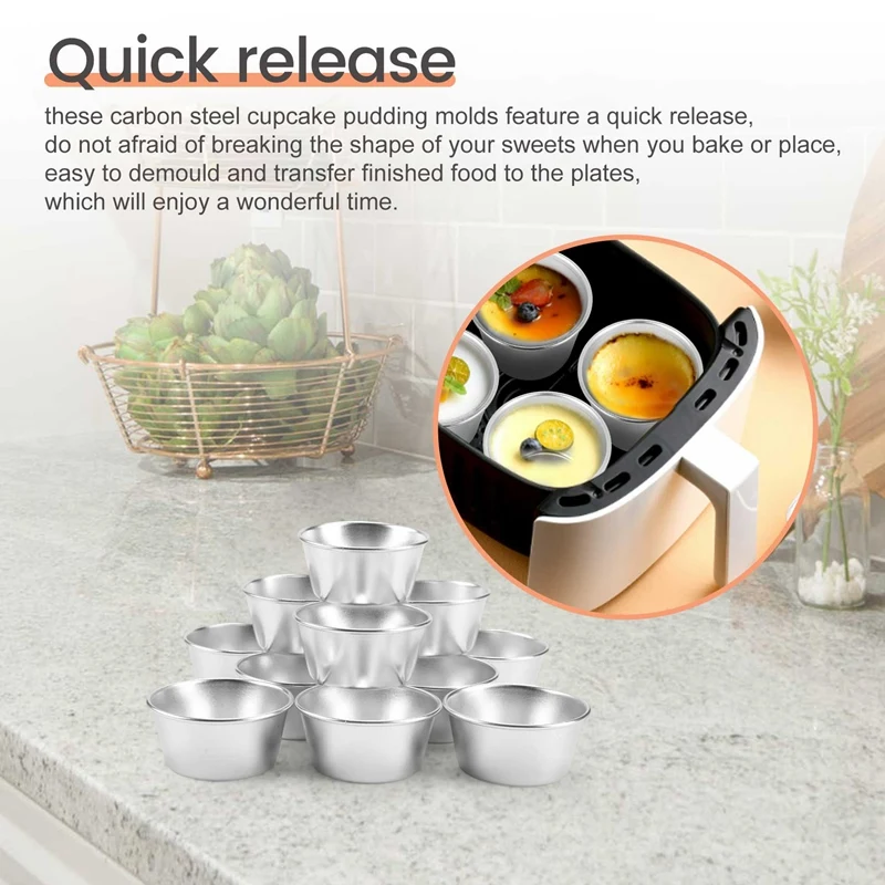 12 Pieces Individual Molds Pudding Molds Cups Mini Chocolate Molten Pans Non-Stick Cupcake Cake Cookie Pudding Mold