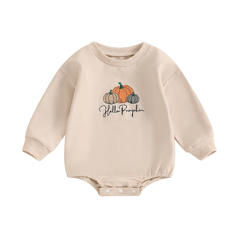 

Baby Girls Boys Sweatshirts Romper Halloween Clothes Pumpkin Embroidered Long Sleeve Toddler Fall Bodysuits