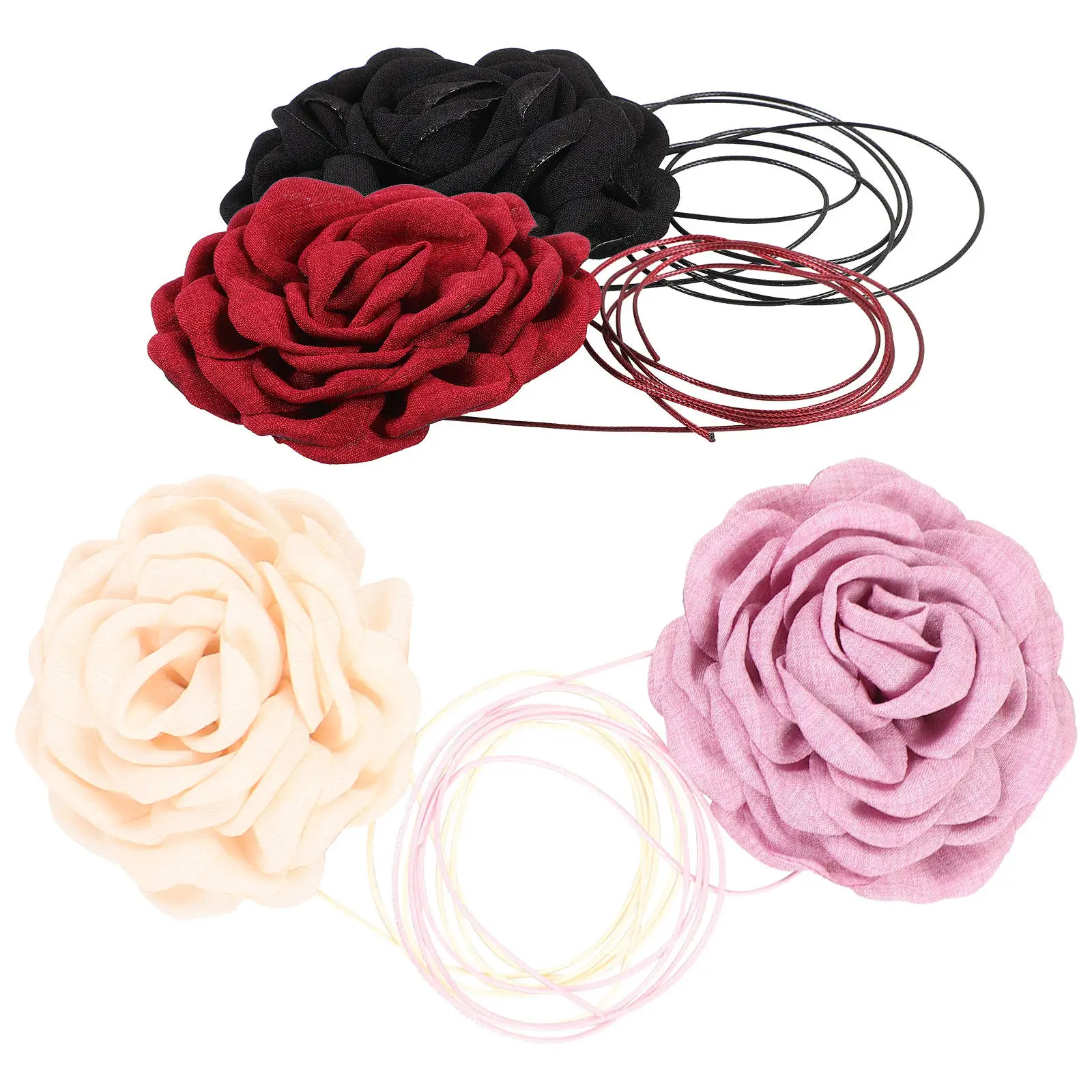 

Набор из 4 больших искусственных цветочных ожерелий-чокеров для женщин, регулируемое роскошное комфортное модное ювелирное украшение с розами, подарок