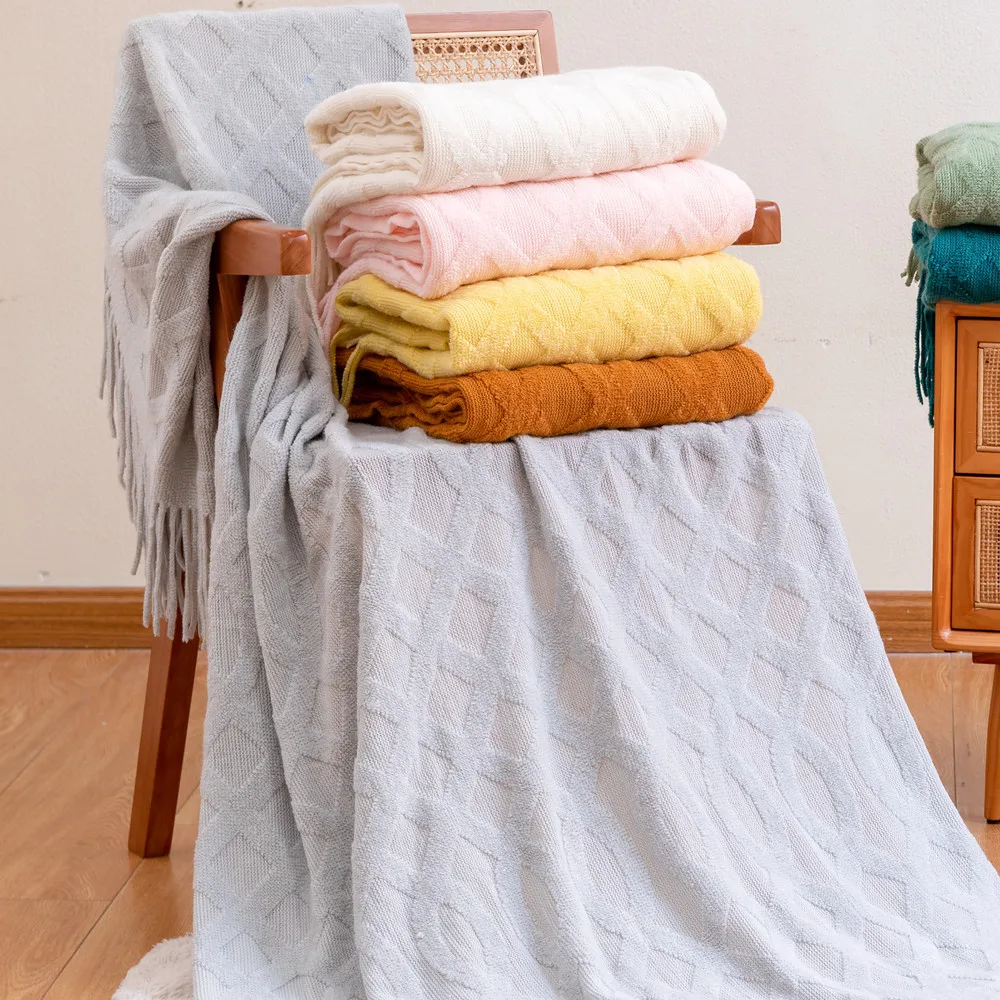

Bohemian Knitted Plaid Thin Throw Blanket for Sofa Couch Bed Summer Decor Bedspread Coverlet Tassels Oversized Queen King Travel
