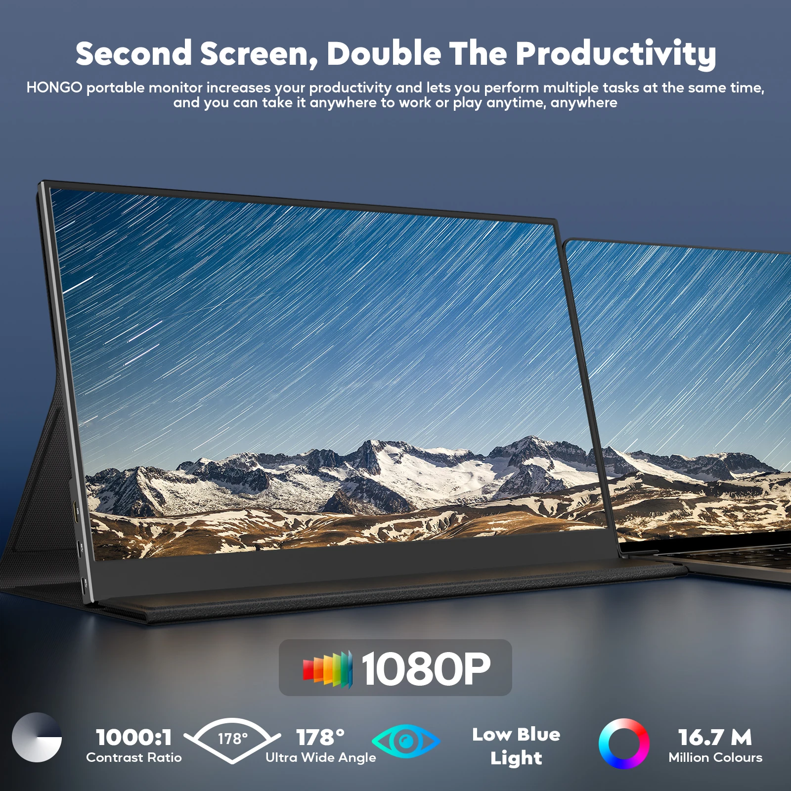 Amoudo 15,6 cala, rozdzielczość 1920x1080, 60 Hz – przenośny monitor, ekran rozszerzający do laptopa, ekran IPS, monitor do laptopa, przenośny/PC/telefon, drugi monitor, monitor mobilny. — zdjęcie produktu 2