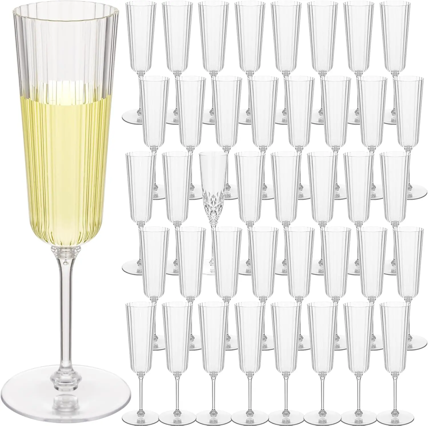 

48 Pcs Plastic Ribbed Champagne Flutes, 6.4 oz Clear Disposable Glasses for Wedding Birthday Anniversary