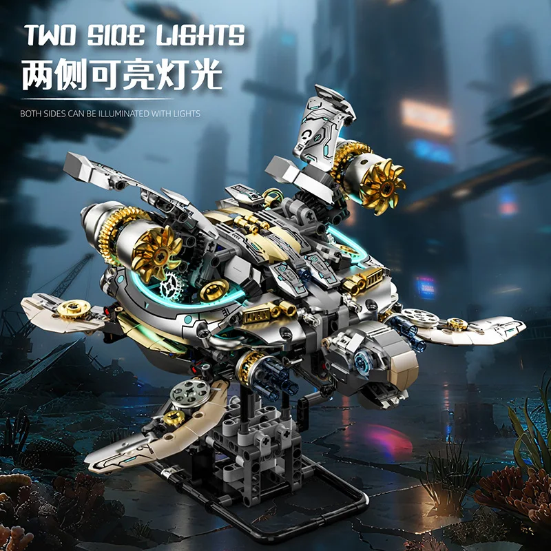 1277 قطعة مجموعة مكعبات بناء السلاحف البحرية الميكانيكية MOC بمحركات نموذج حيوانات مائية الطوب مع تأثيرات ضوئية LED لعبة أطفال هدية