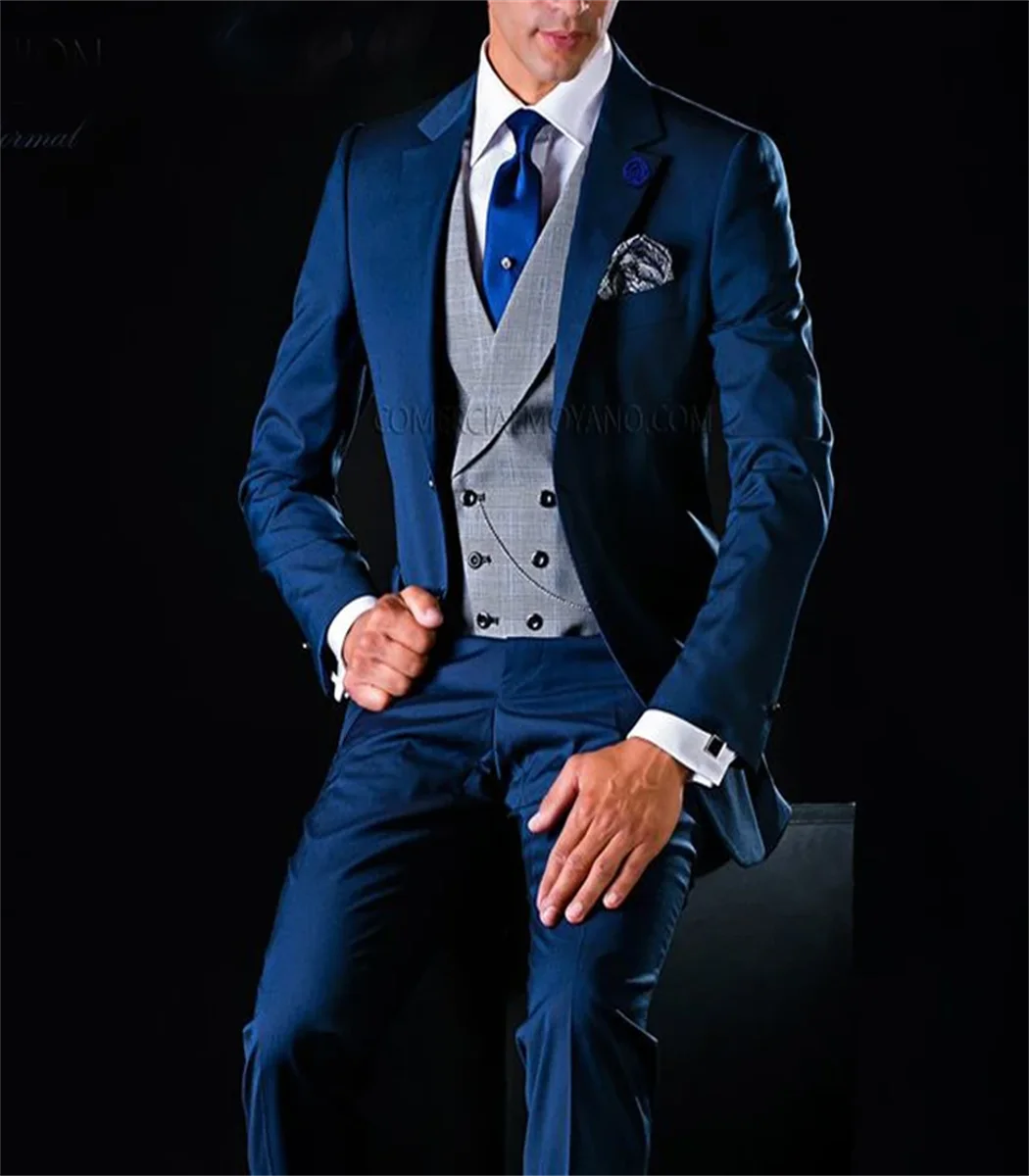 3 Piece Men Suits for Wedding Tuxedo Notched Lapel Custom Male Jacket with Pants Vest  New Fashion Clothes