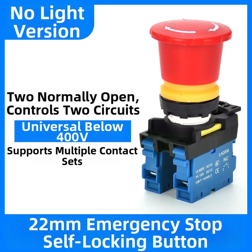 1pc E-stop Button Switch LA36M Exigent Stop Button Switch 22mm Mounting Hole Lockable 400V E-Stop Push Button Switches Parts