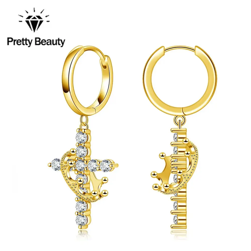 

Pretty Beauty Moissanite Rotatable Crown Cross Pendant Earrings Necklace S925 Sterling Silver Fine Jewelry Set for Women Party