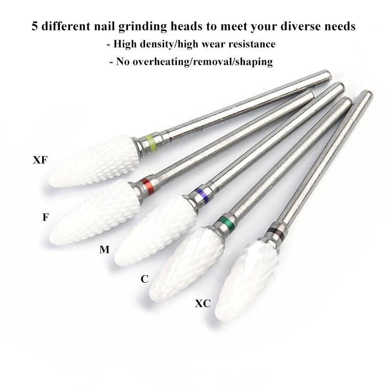 5PCS Professional Ceramic Nail Drill Bits Set For Electric Drill Milling Cutter Manicure Pedicure Tools Nail Machine Accessories