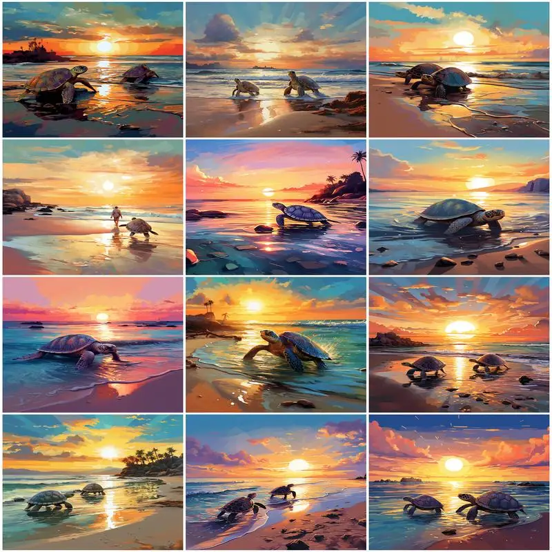 

SDOYUNO Canvas Painting By Numbers Art Supplies Digital Turtle Sunset Scenery Picture Drawing Paint Kit Living Room Decoration