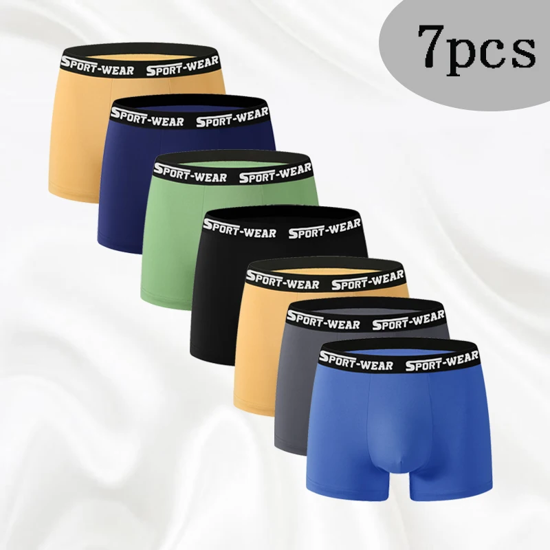 

7 шт. мужское нижнее белье, спортивные повседневные мужские боксеры, повседневные, удобные, дышащие, с поясом с надписью, модные мужские трусы