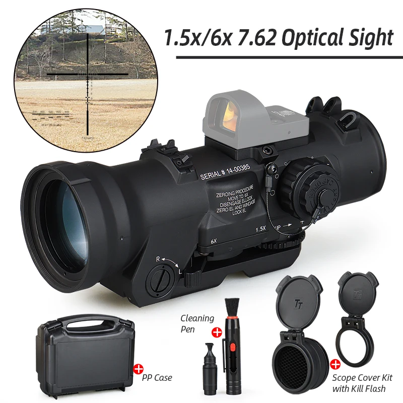 Hunting airsoft scopes Dual Role 1.5X/6X 7.62 Optical Sight CX5456 reticle 1913 Picatinny rail compatible for hunting HK1-0409