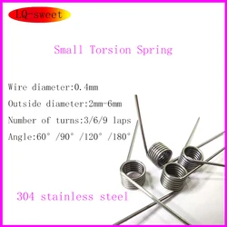 304 stainless steel Small Torsion Spring Hairpin Spring 180/120/90/60 Degree Torsion Spring Wire Diameter 0.4mm 5PCS