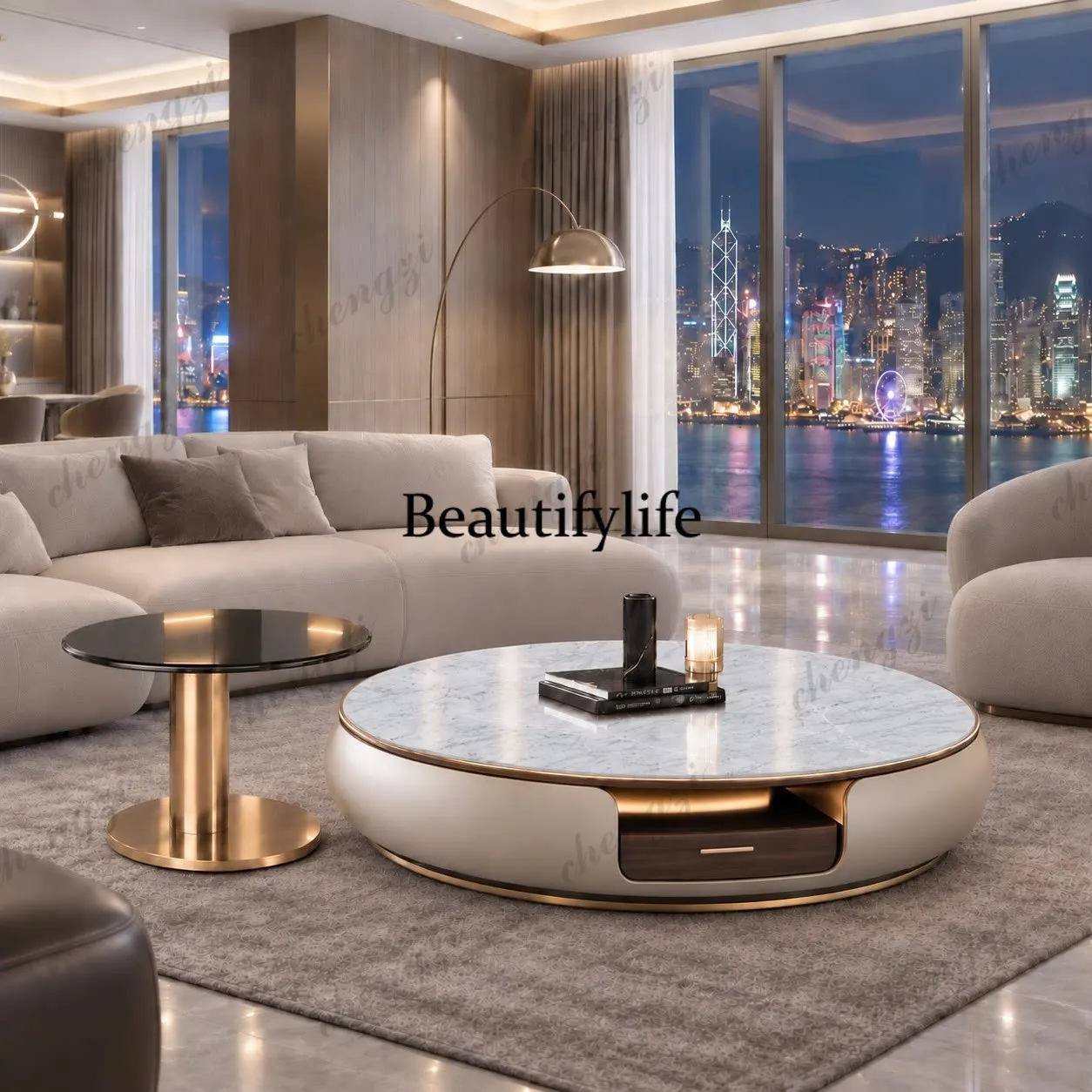 Round marble coffee table Living room custom round modern design large flat coffee table