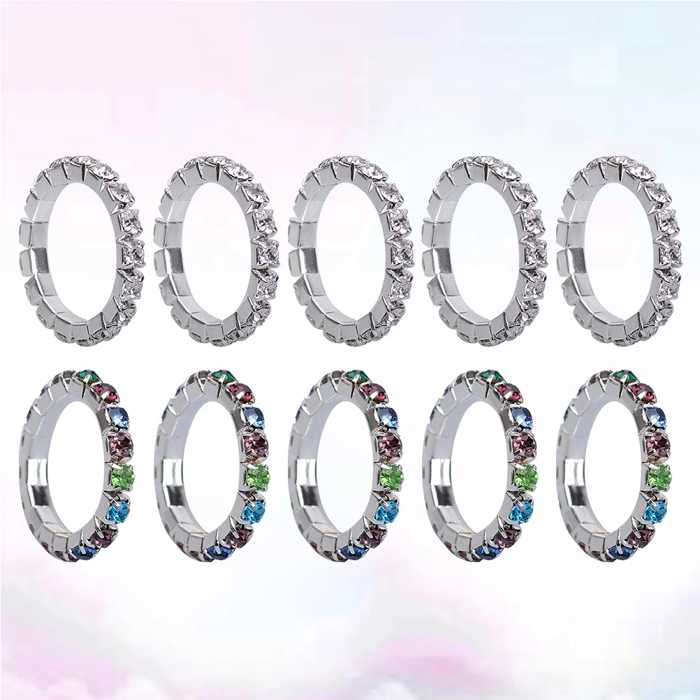 10개 발가락 반지 세트 패션 우아한 시크한 라인스톤 반지 세트 컬러풀 화이트 스타일리시 주얼리 여성용 여름 파티 웨딩용