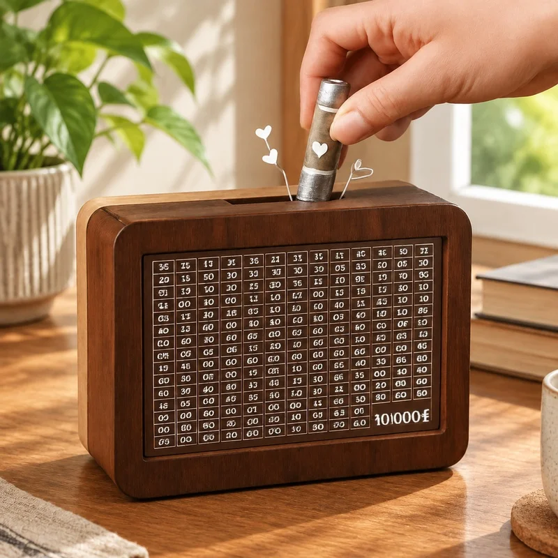 Children's Wooden Savings Box, Durable Cash Vault with 1000-10000 Euro Capacity for Repeated Use