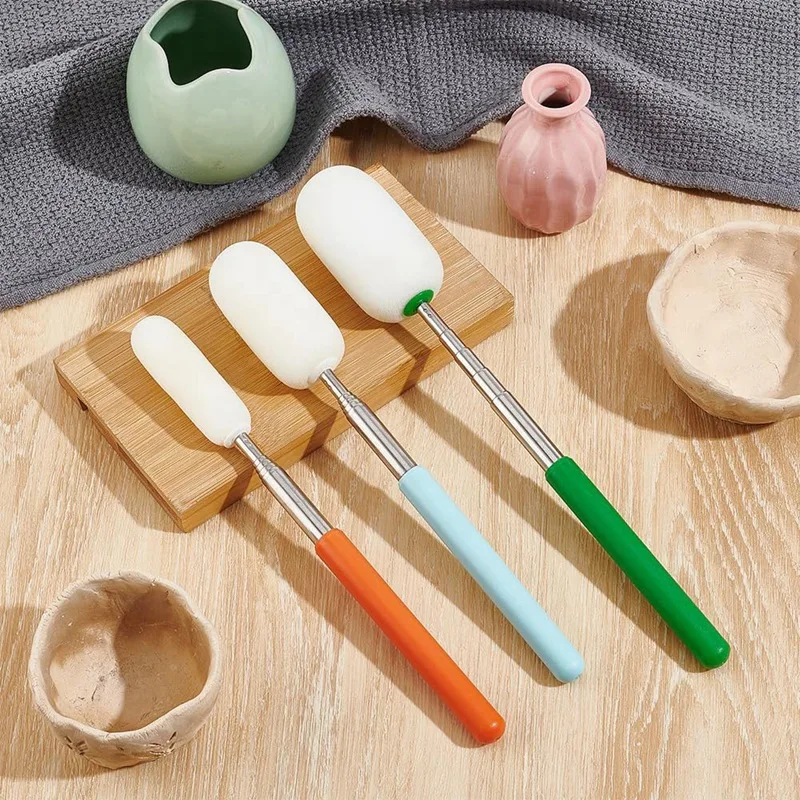 3PCS Telescoping Sponge Stick For Pottery, Stainless Steel Handle Absorbent Sponge-Head For Water Removal From Pottery