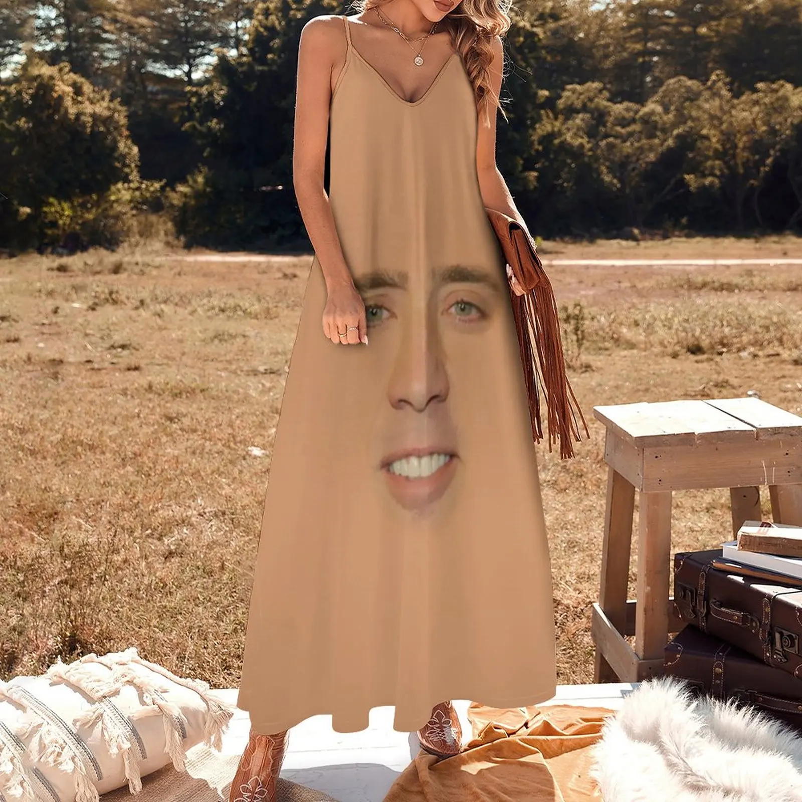 New Nicolas Cage Full Face Sleeveless Dress women clothes Long dresses