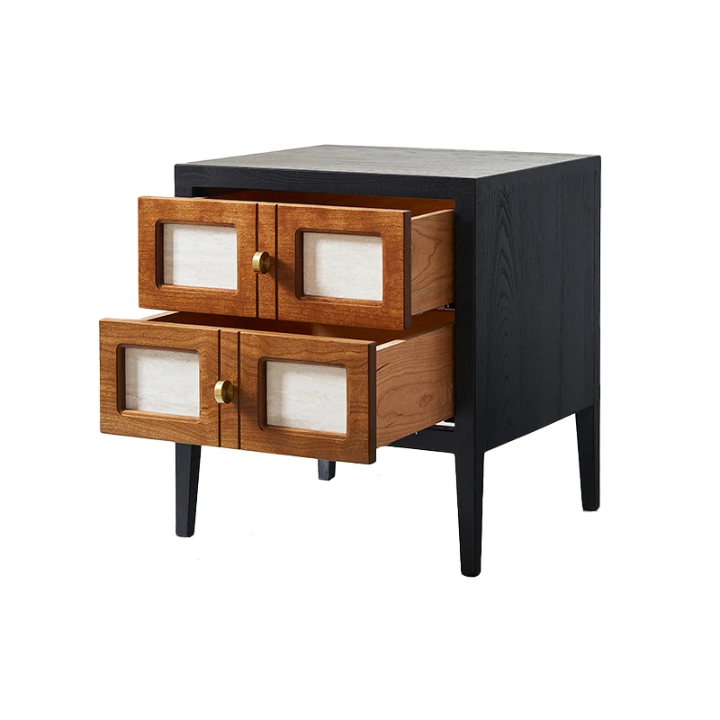 French Retro - inspired Black Bedside Table: All - Solid Wood, Contrasting Colors, and Nanyang - style Simplicity for Sofa Corne