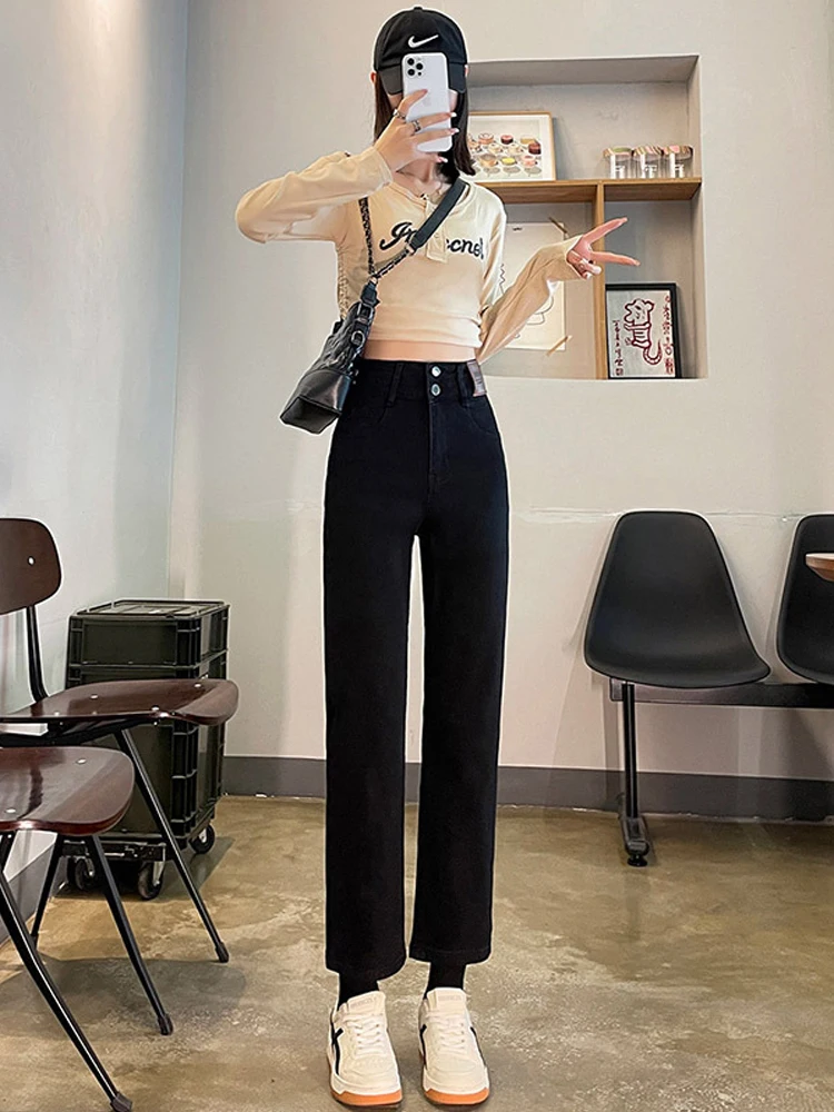 

Vintage black straight women jeans y2k clothes pantalons female streetwear denim pants cotton korean fashion boyfriend fall 2022