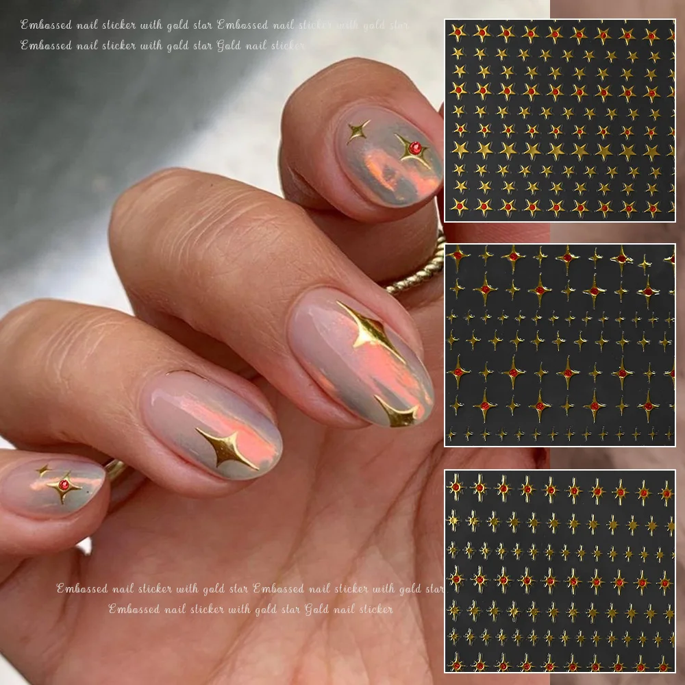 1pc Diamond Cross Starlight Nail Sticker Glossychic Gold Star Y2K Adhesive Decals Bronzing Laser Bow/Heart Manicure Sliders