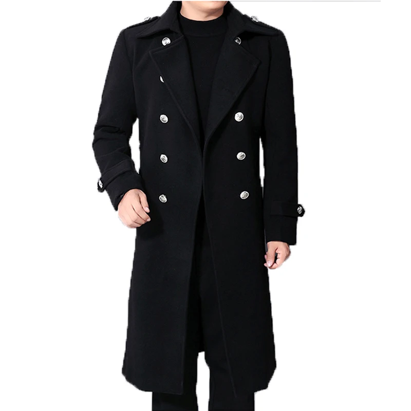 Lange staub mantel Männer Winter Warm Trench Woolen Tuch Mantel Mens Zweireiher Dünne Beiläufige Jacken Solide Business Outwear