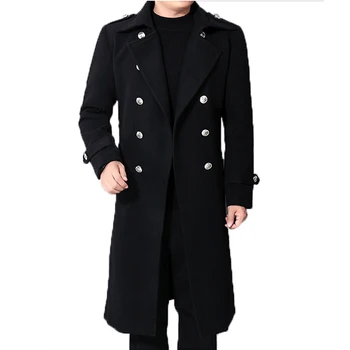 Long Dust Coat Men Winter Warm Trench Woolen Cloth Coat Mens Double Breasted Slim Casual Jackets Solid Business Outwear