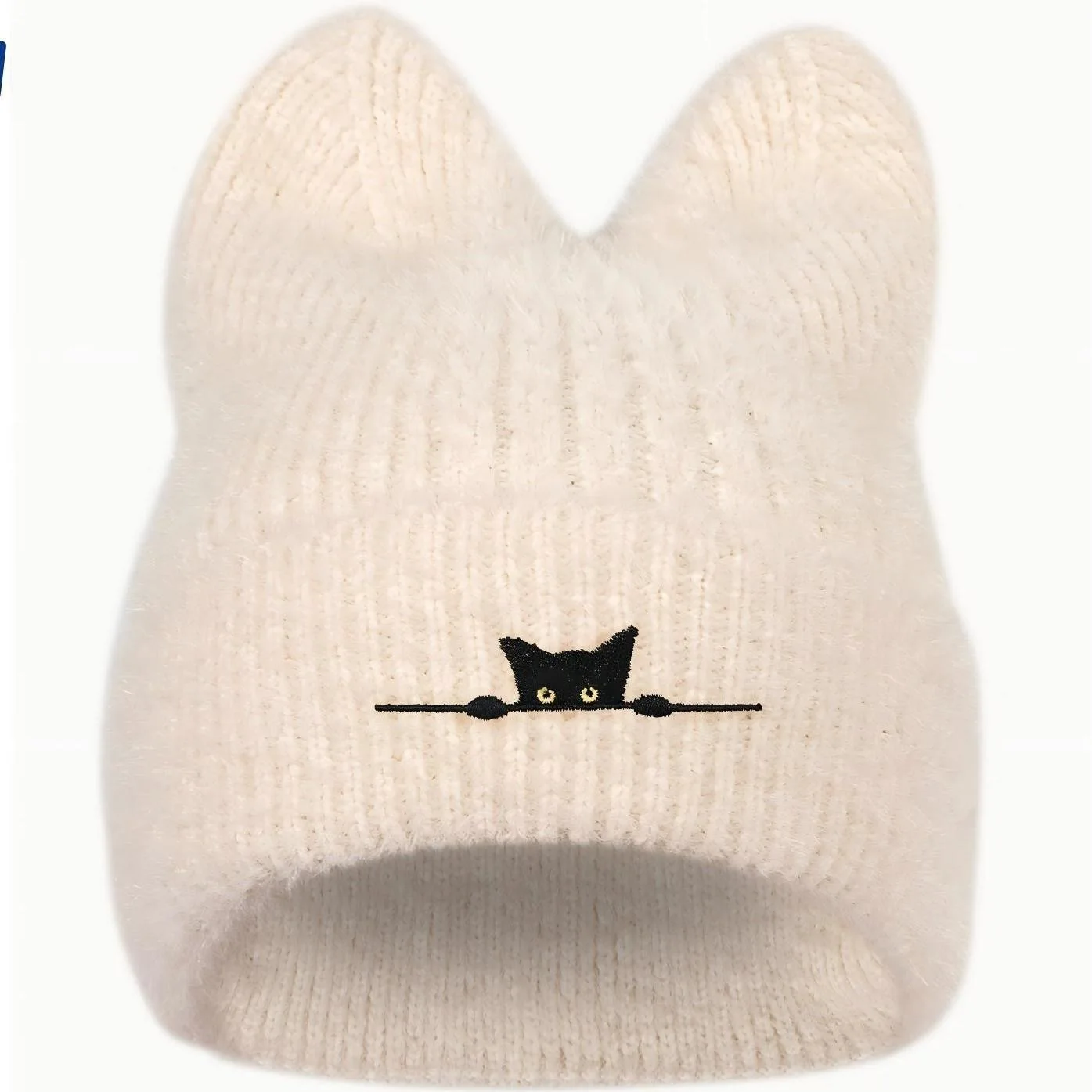 Gorro cálido de invierno con orejas de gato para mujer, gorro de punto de felpa de gran tamaño, lindos regalos Kawaii para niñas de cabeza grande