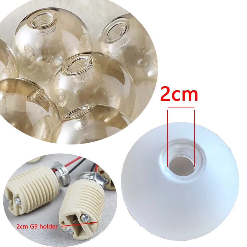 G9 Glass Shade D8/10/12/15/20cm Globe 2cm Fitter Opening Replacement Lampshade for Lusture Pendant Light,Clear White Accessory