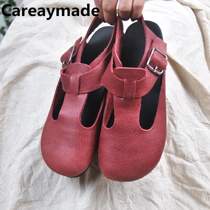 Careaymade-Genuine leather handmade women\'s shoes,summer round head ugly cute comfortable soft leather flat sole single shoes