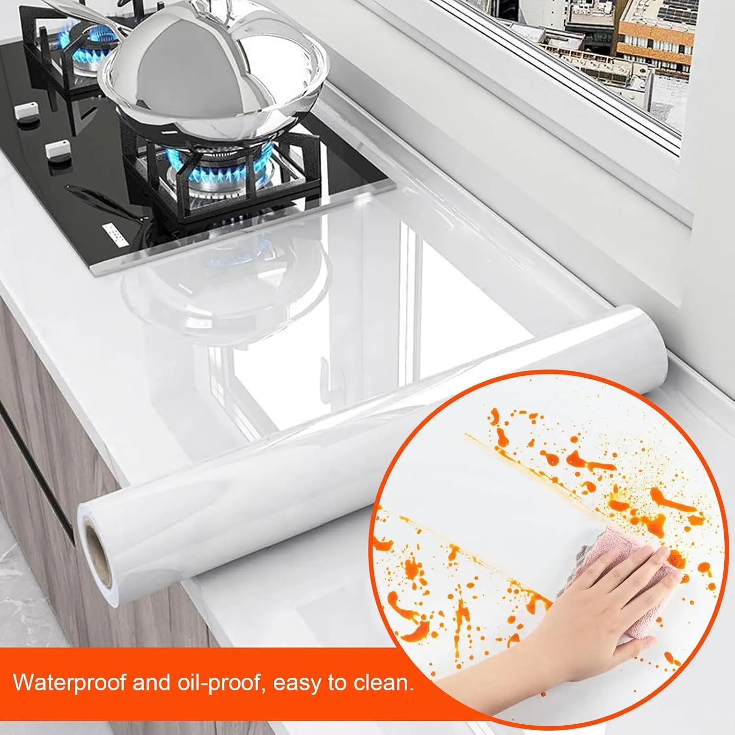 Clear Contact Paper, Protection for Kitchen Backsplash Tiles, Cabinets, Walls, and Shelves. Waterproof and Oil-Proof Peel
