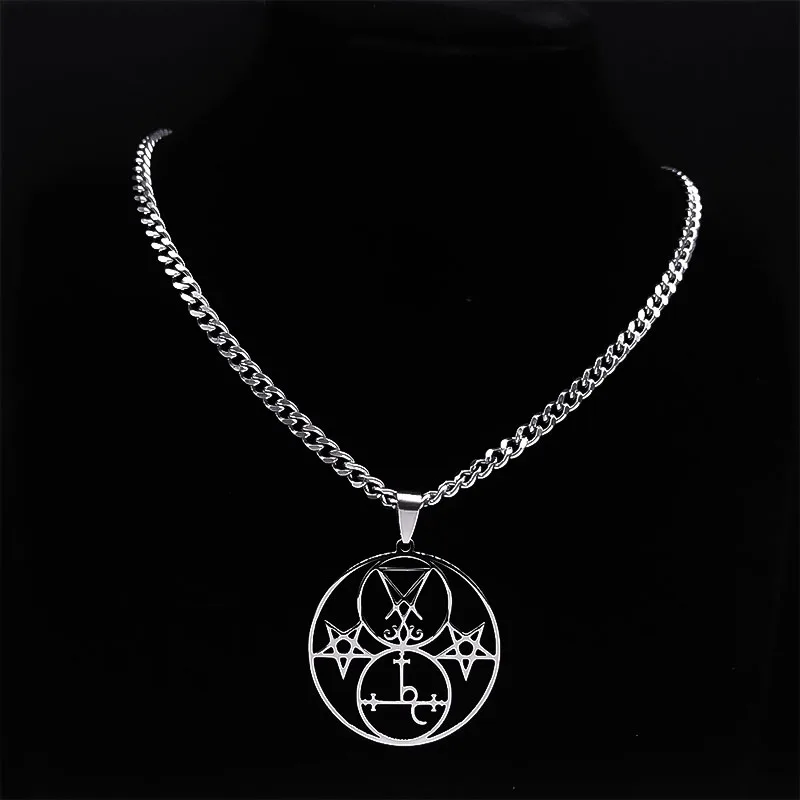 Siegel von Luzifer Kirche Satan Lilith Doppelsiegel Halskette Dämon Satan Edelstahl Pentagramm Amulett Halsketten Schmuck N6218 – Detail 8