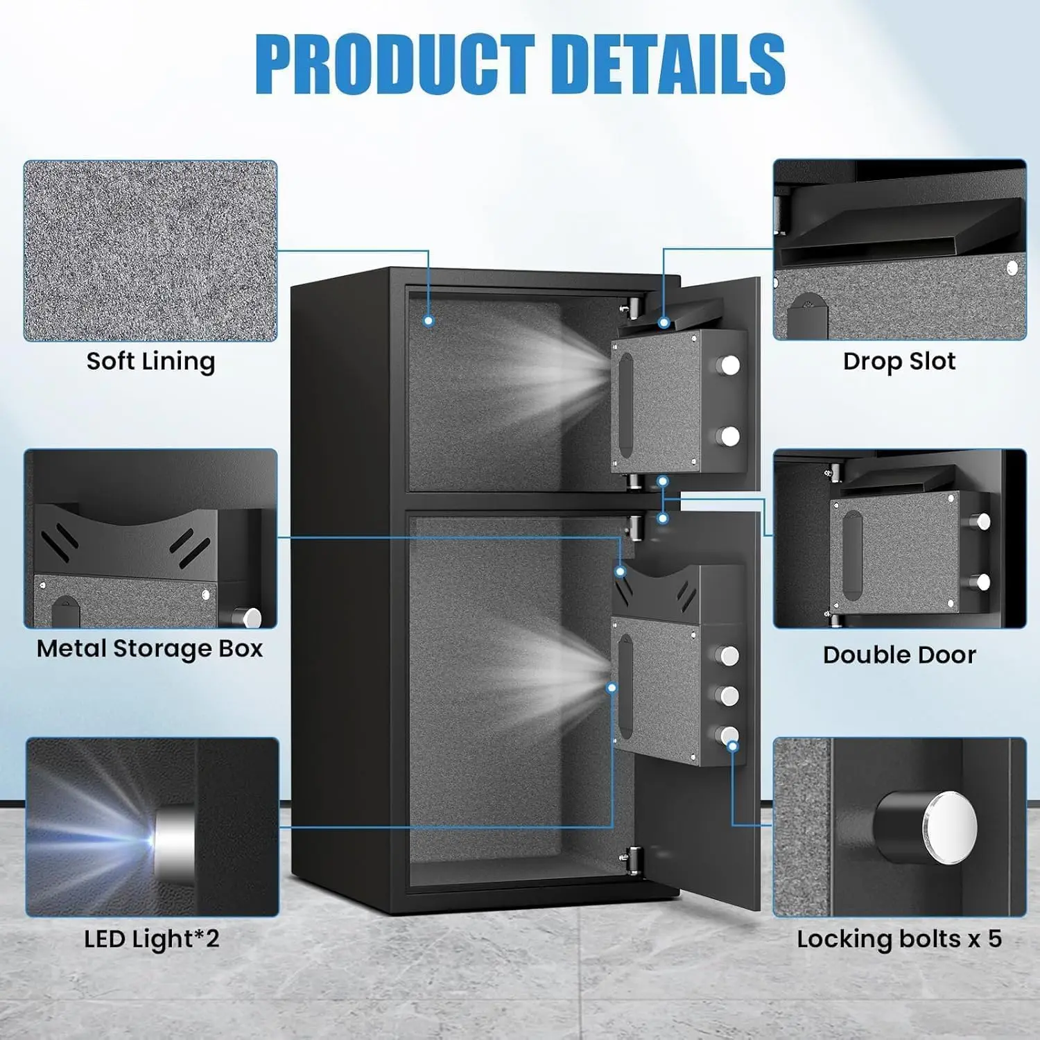 SAFE,6.0 Cu ft Large Safe Box Fireproof Waterproof, Money Safe With Mute Function and LED Light,Digital Keypad Home Safes with D