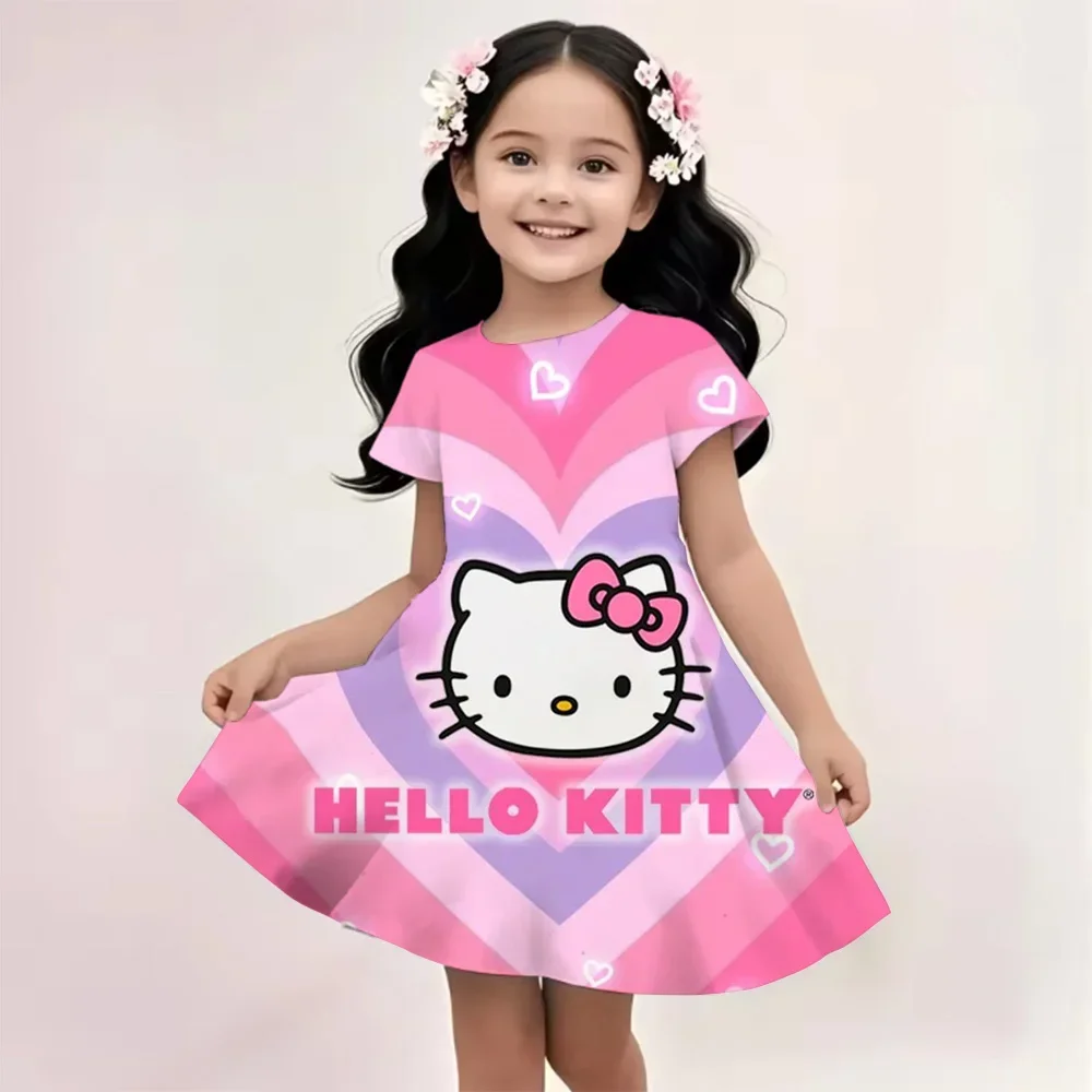 

Новое летнее платье для девочек, модное милое платье с 3D принтом Cinnamoroll и Hello Kitty, детская одежда принцессы с короткими рукавами