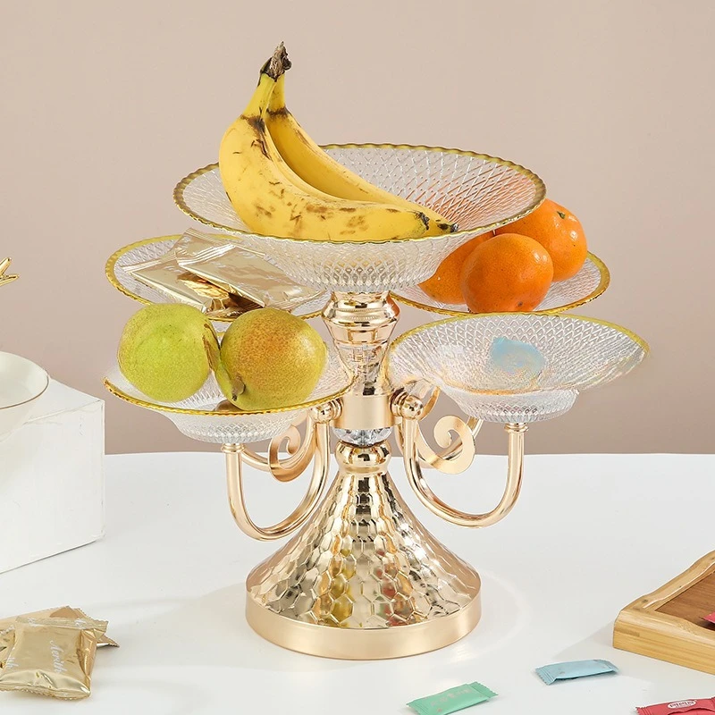 High-value Nordic multi-layer belt rotating belt Phnom light glass fruit plate household tea table snacks dessert display rack 3