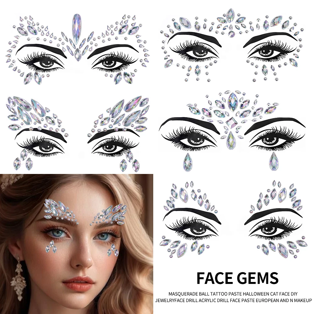 3D Strass Gesicht Aufkleber Festival Party Glitzer Diamant Make-up Schmuck Gesicht Tattoo Aufkleber Kristall Edelsteine Juwelen Gesichtsdekoration – Detail 1