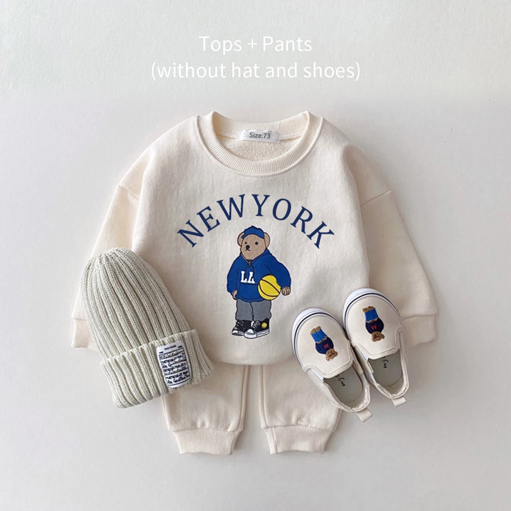 2pcs Clothes Boy New Suit Autumn Baby Clothing Sets Winter Children Bear Pullover Sweatshirts + Simple Solid Sports Pants Cotton