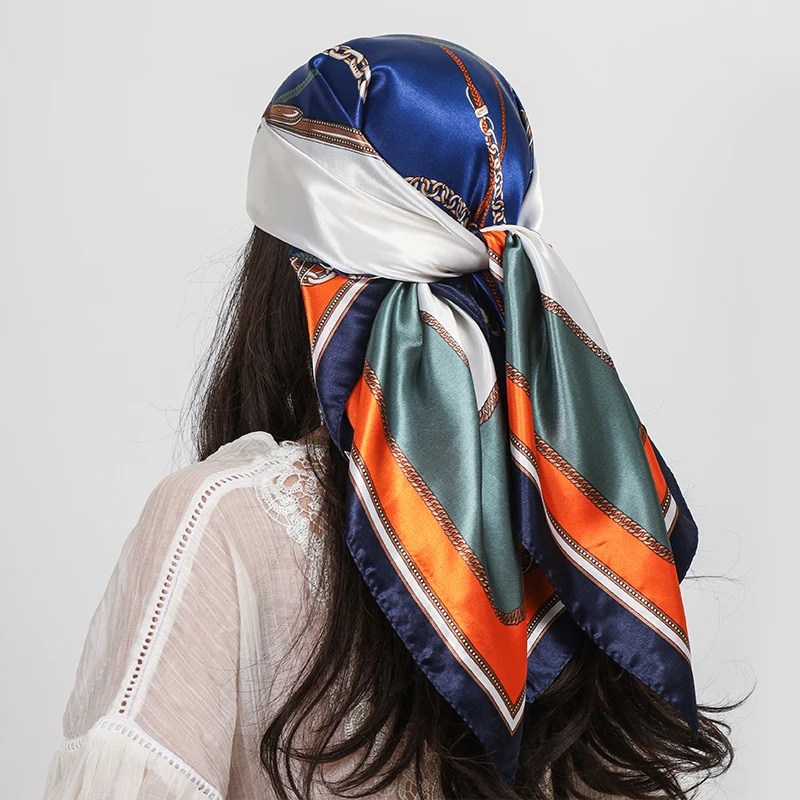 Luxus Marke Platz Silk Schal Frauen Schal 90*90cm Cashew Druck Kopftuch Femme Kopf Schal Foulard Satin Bandana hijab Schals – Detail 4