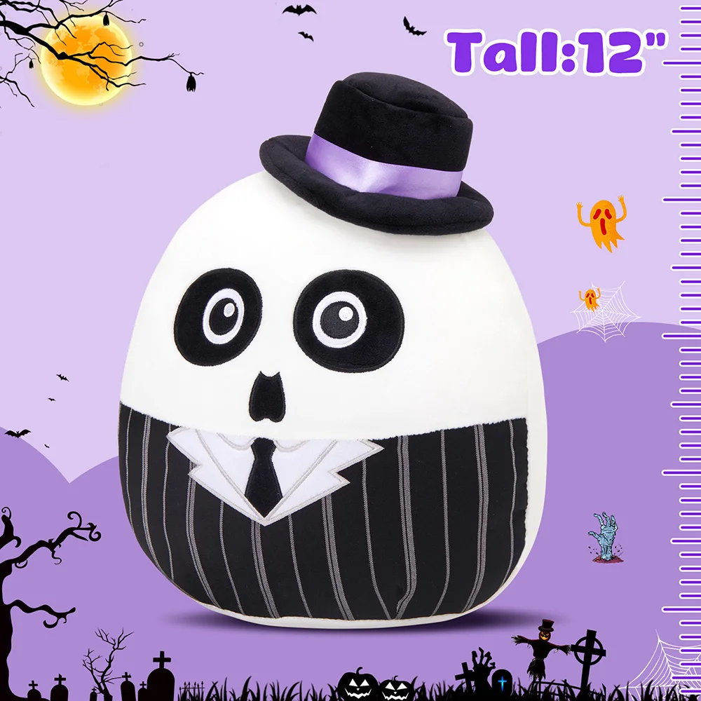 12in/30cm Skeleton Gentleman Plush Toys Halloween Cartoon Skeleton Man Plushie Doll Toys Children Gifts Halloween Decor Pillow