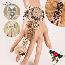 Women's Vintage Steampunk Gloves Wrist Cuff Gear Girls Jewelry Accessories Victorian Bracelets Costume Lace Handwear