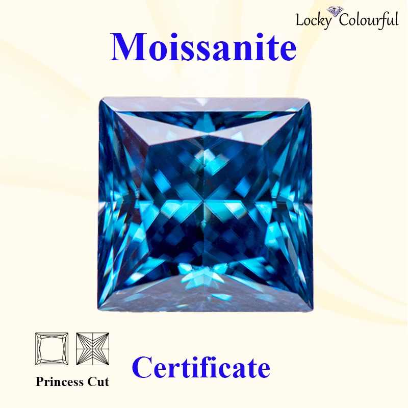 

Moissanite Princess Cut Sapphire Blue Color VVS1 Charms Beads for DIY Jewelry Making Pendant Ring Materials with GRA Certificate