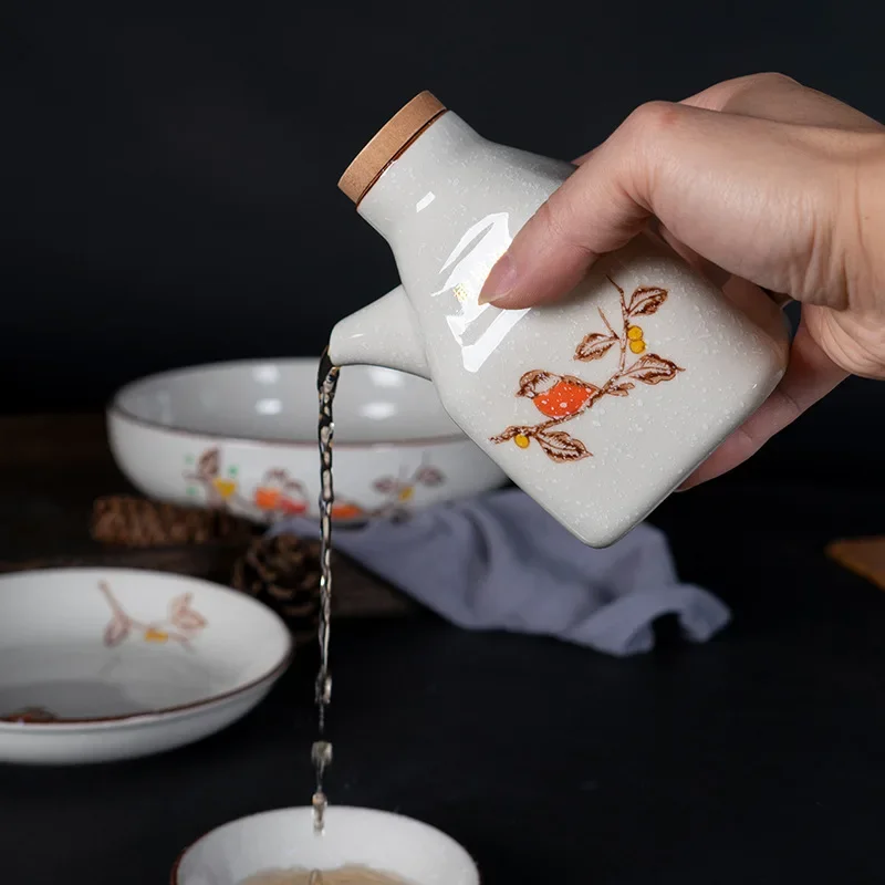New Chinese Kitchen Seasoning Bottle Ceramic Soy Sauce Bottle Commercial Vinegar Cruet Liquor Chili Flask