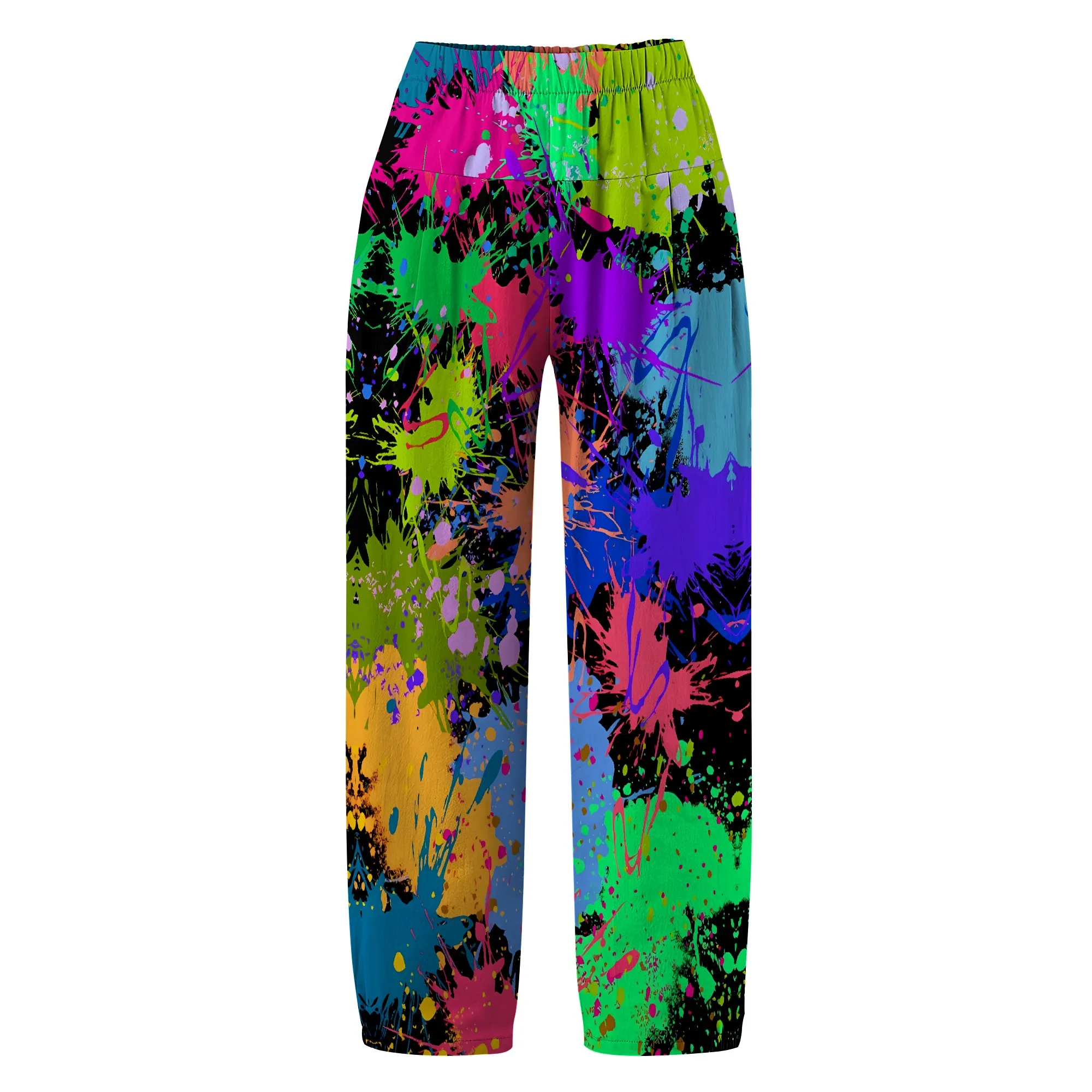 Nupusa Color Splash Print Pants for Women Regular Size Summer Casual High - Waist Cropped Pants