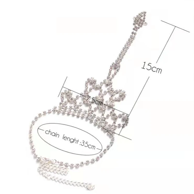Rhinestone Bracelet With Finger Ring Bowknot Crown Link Wrist Simple Chain Women\'s Hand Bracelets Charms Lady Trendy Jewelry
