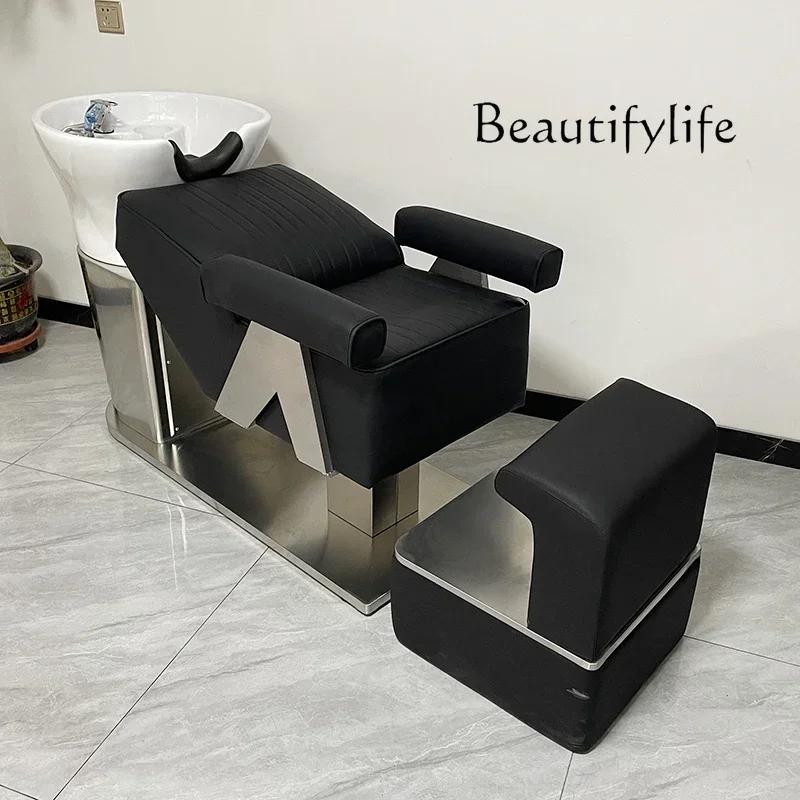 High-end barber shop ceramic basin shampoo bed half lying hair shampoo bed hair shop flush bed