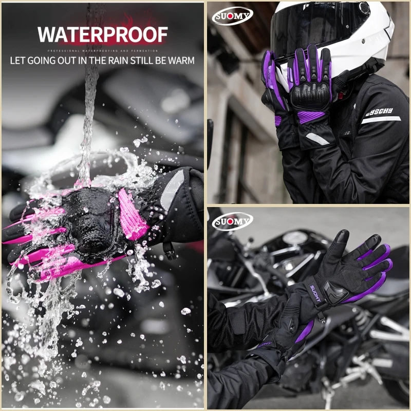 

SUOMY Women's Winter Warm Moto Gloves, Thermal Waterproof Stable Riding Biker Gloves with Touchscreen Anti-Skid Palms