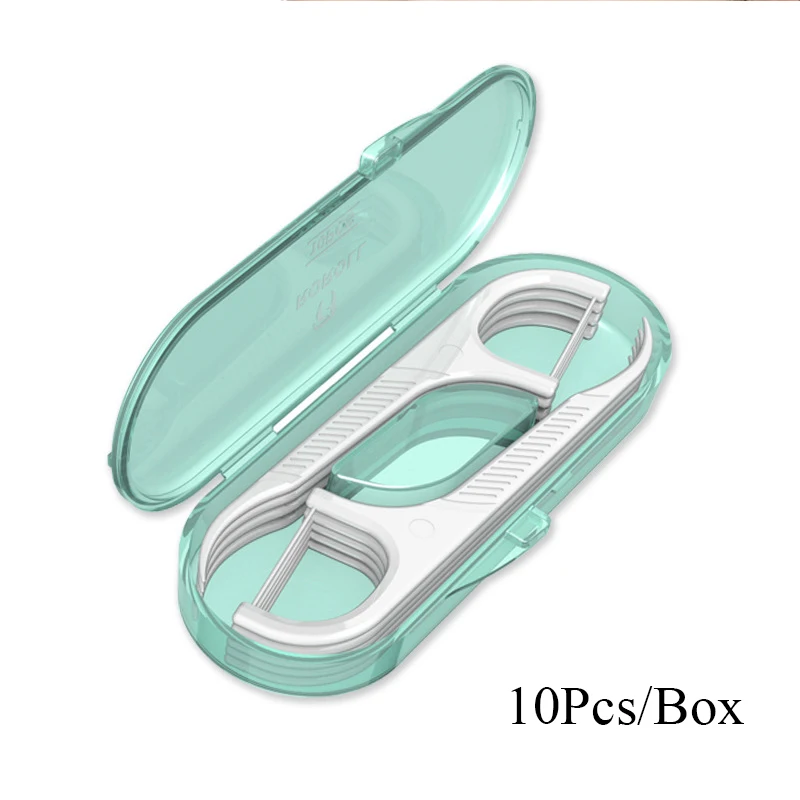 10Pcs/Box Floss Toothpick Set Portable Teeth Flosser Cleaner With Storage Case Traveling Clean Floss Stick Floss Pick Dispenser