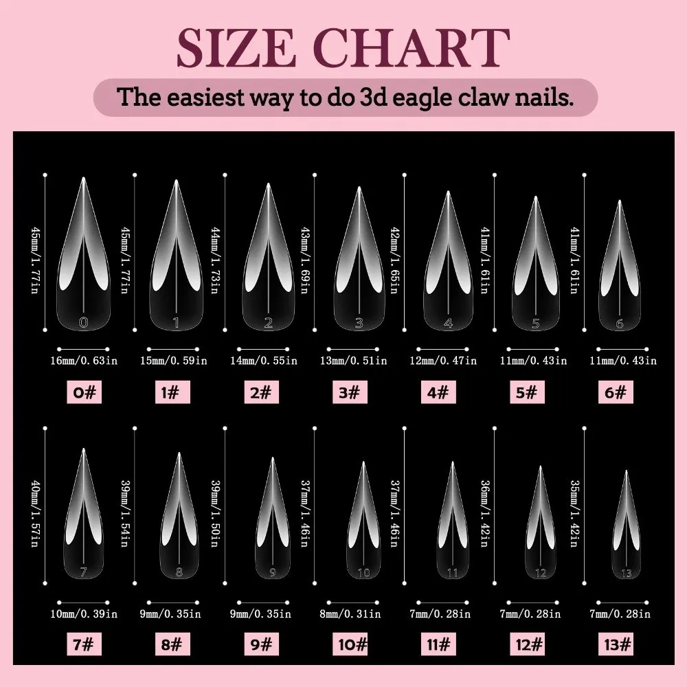 140 Stück modischer, gebogener Stiletto-Nagel aus Acryl, 3D-Adlerklaue, Hawk-Form, Nagelformen, wiederverwendbar, vollständige Abdeckung, künstliche Nägel für Halloween