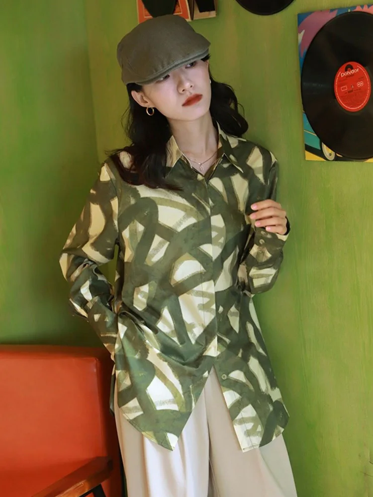 

Jmprs Vintage Print Shirt Women Long Sleeve Casual Fall Blouse Retro Japan Loose Preppy Style Sweet Soft Single Breasted Tops